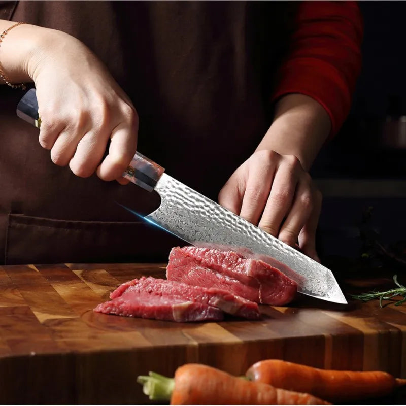 8-Inch Damascus Chef Knife – 67-Layer VG10 Steel Colored Wood Damascus Chef Knife Axl