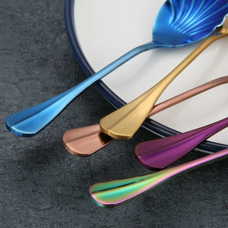 Shell Shape Stainless Steel Dessert Spoon – Rainbow Teaspoon Dessert Spoon Axl