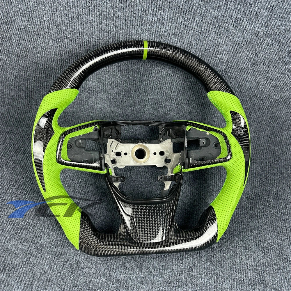 Custom Carbon Fiber Green Leather Steering Wheel – Civic 2016–2021 Custom Steering Wheel Axl
