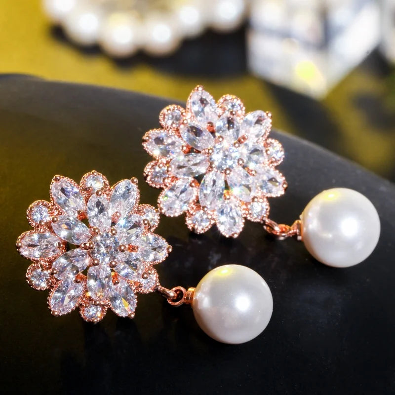 Huitan Pearl Drop Earrings – Elegant Women's Fashion Jewelry Drop Earrings Axl