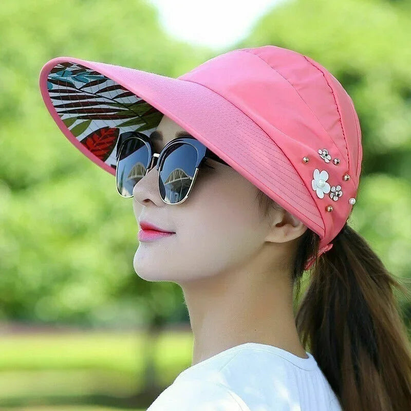 Women's Wide Brim Foldable Sun Hat – UV Beach Visor Cap Wide Brim Sun Hat Axl