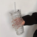 Crystal Grid Glass Tumbler with Straw & Lid | Large Capacity Glass Tumbler Axl Diamond 700ML