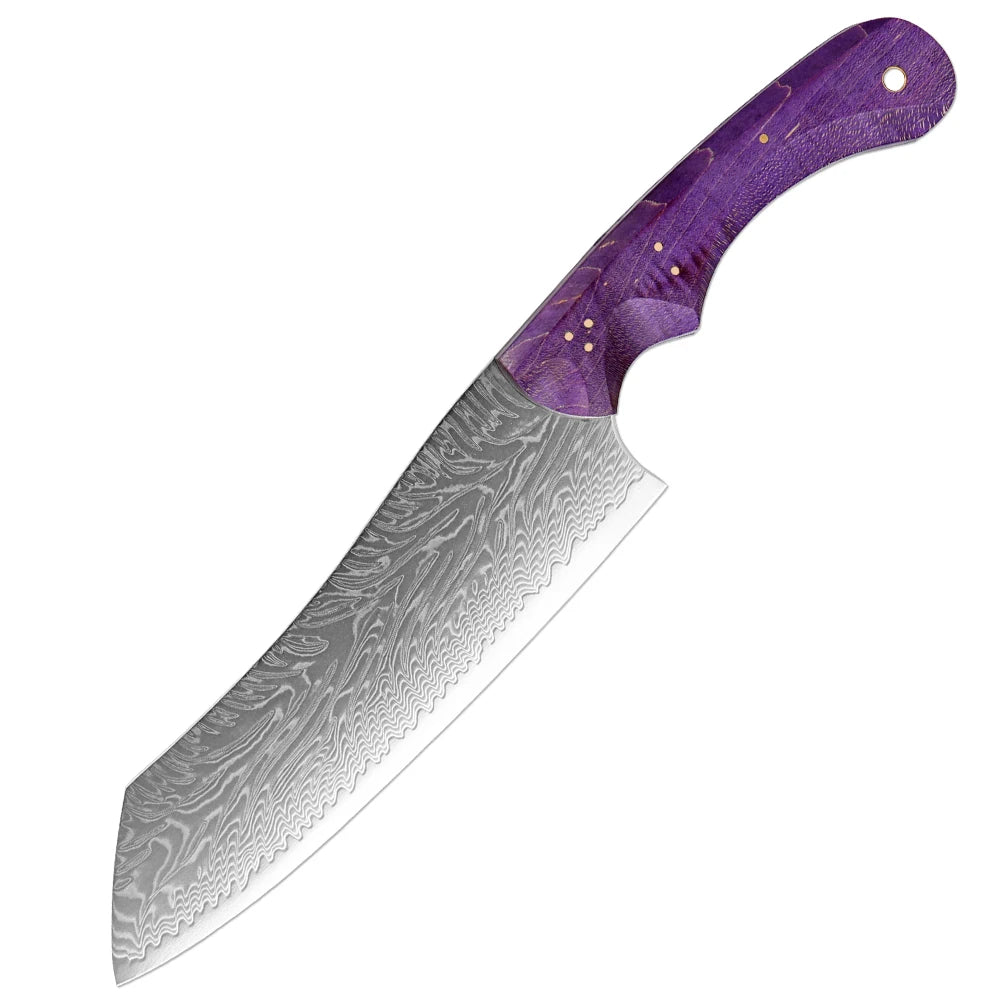 XITUO 7-Inch Damascus Santoku Knife – Purple Wood Handle Santoku Kitchen Knife Axl Santoku Knife