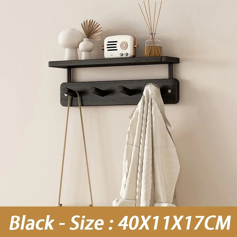 Wall Mounted Bamboo Coat Rack with Shelf & 8 Hooks Wall Coat Rack Axl Black-4 Hooks