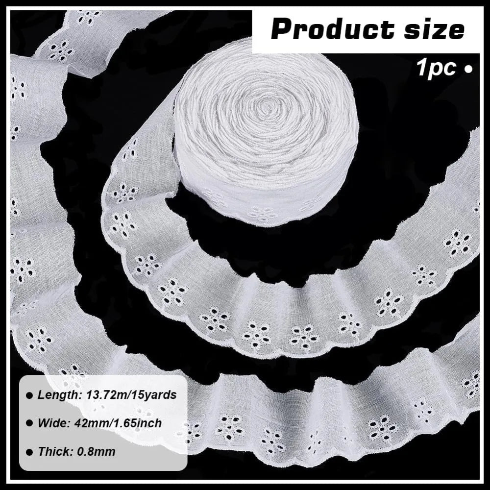 White Hollow Flower Lace Trim Ribbon 42mm Wavy Edge – 15 Yards Lace Trim Ribbon Axl