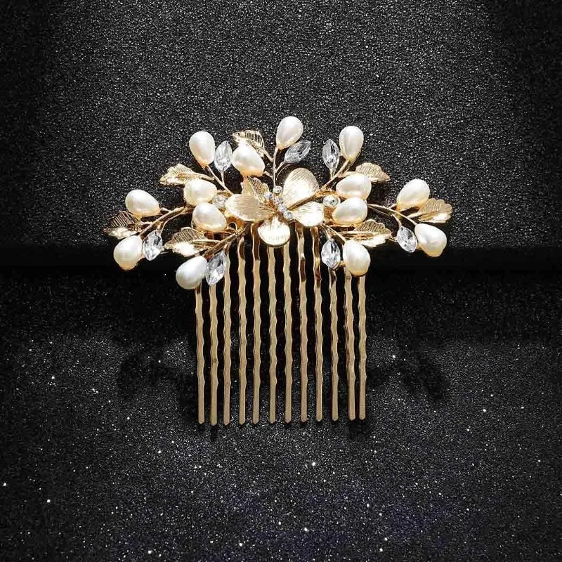 Pearl Bridal Hair Comb – Gold Leaf Wedding Headpiece Bridal Hair Comb Axl