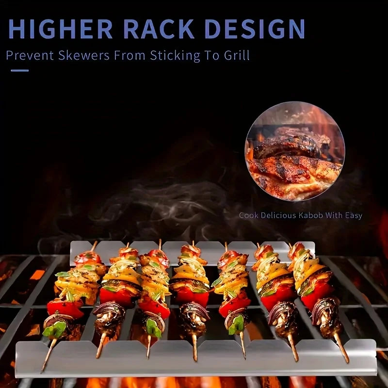 2-Pack Stainless Steel Kebab Rack & Skewer Holder for BBQ BBQ Skewer Rack Axl