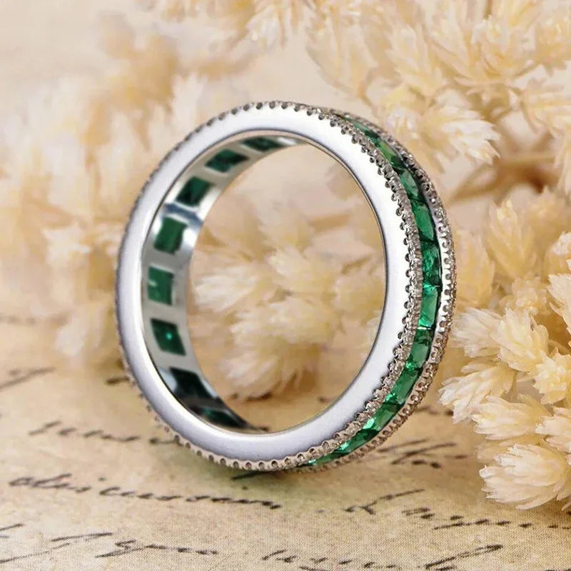 Huitan Green CZ Princess Square Ring for Women | Wedding Jewelry Fashion CZ Ring Axl