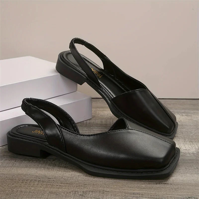 Women's Flat Leather Toe Cap Sandals – Retro Square Toe Women's Flat Sandals Axl