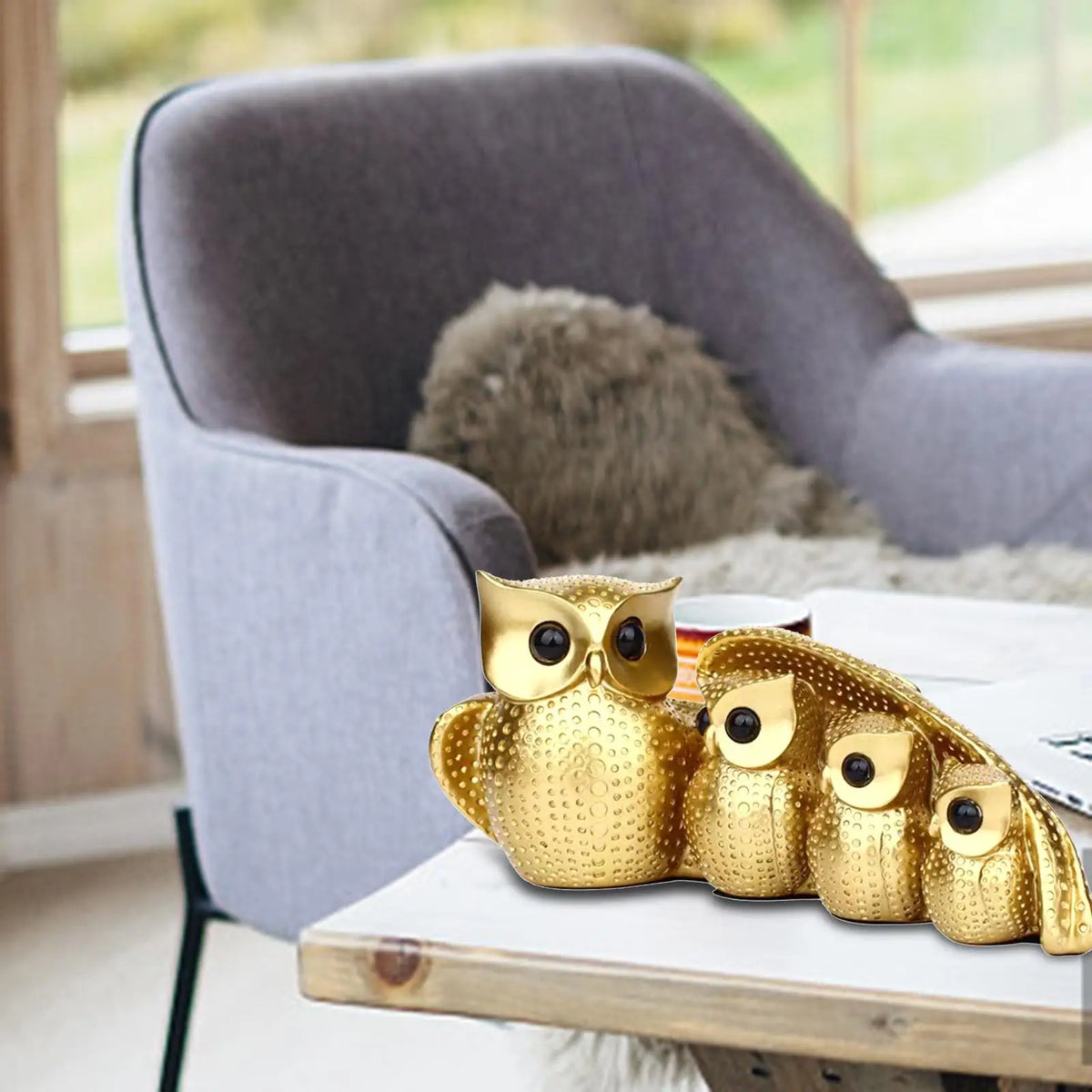 Family of Four Owl Statue – Resin Bird Figurine Home Decor Decorative Figurine Axl