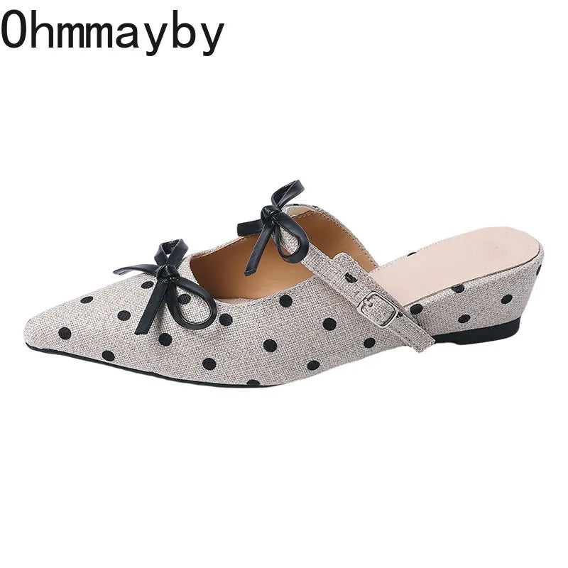 Polka Dot Wedge Mules – Women's Slingback Dress Slides Wedge Mule Slides Axl