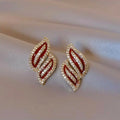 Huitan Double Leaf Gold Stud Earrings – Cubic Zirconia Women Stud Earrings Axl E3444