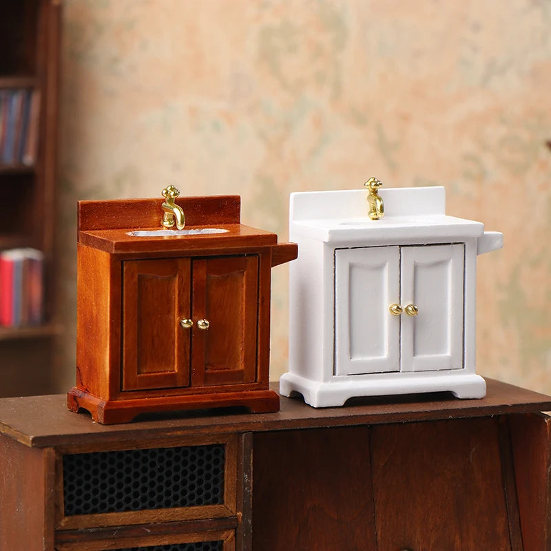 1:12 Dollhouse Bathroom Sink Cabinet – Miniature Washing Basin Dollhouse Furniture Axl