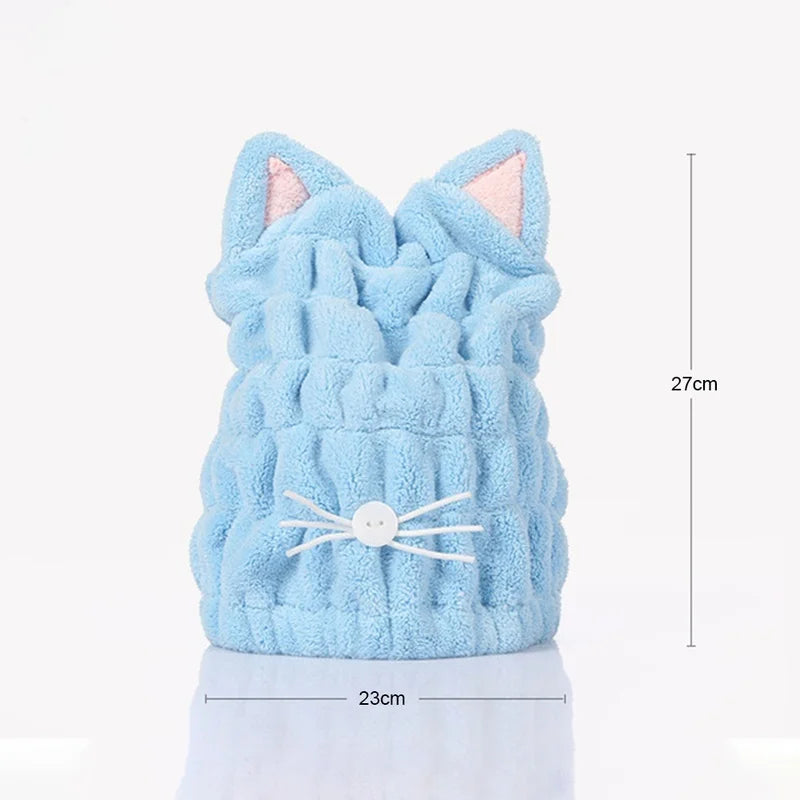 Cute Cat Microfiber Hair Drying Towel Cap – Coral Velvet Hair Drying Cap Axl