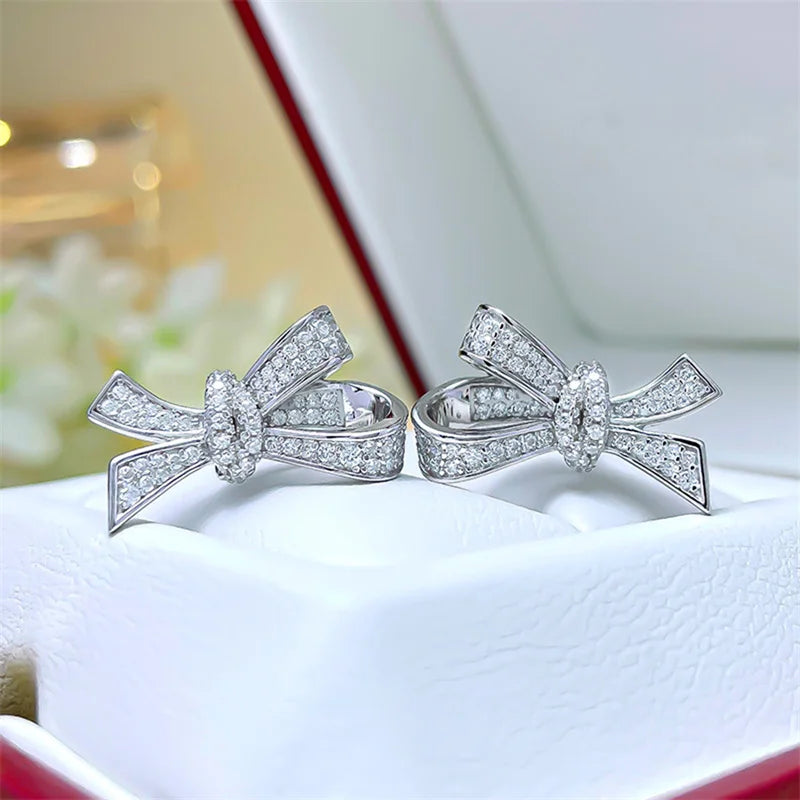 Huitan Silver Bow Stud Earrings – Cubic Zirconia for Women Stud Earrings Axl