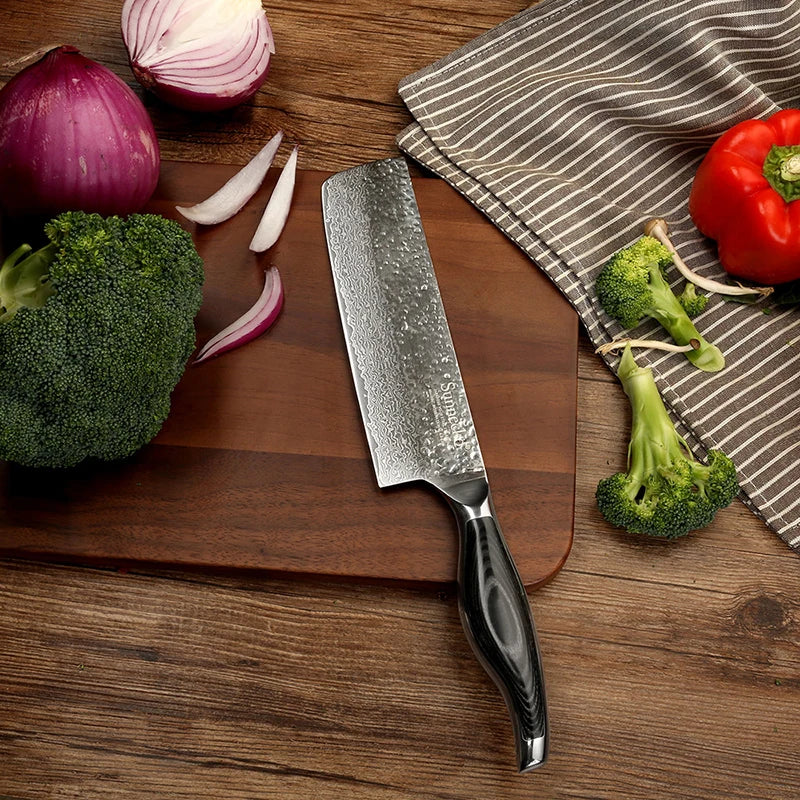 Sunnecko 7" Nakiri Knife VG10 Damascus Steel Kitchen Cleaver Damascus Kitchen Knife Axl China Mainland 7 inch