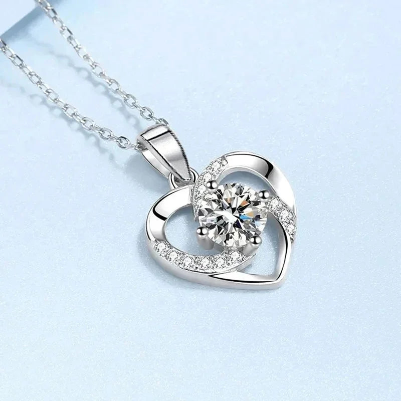 Huitan Crystal Heart Pendant Necklace | Cubic Zirconia Silver Pendant Necklace Axl