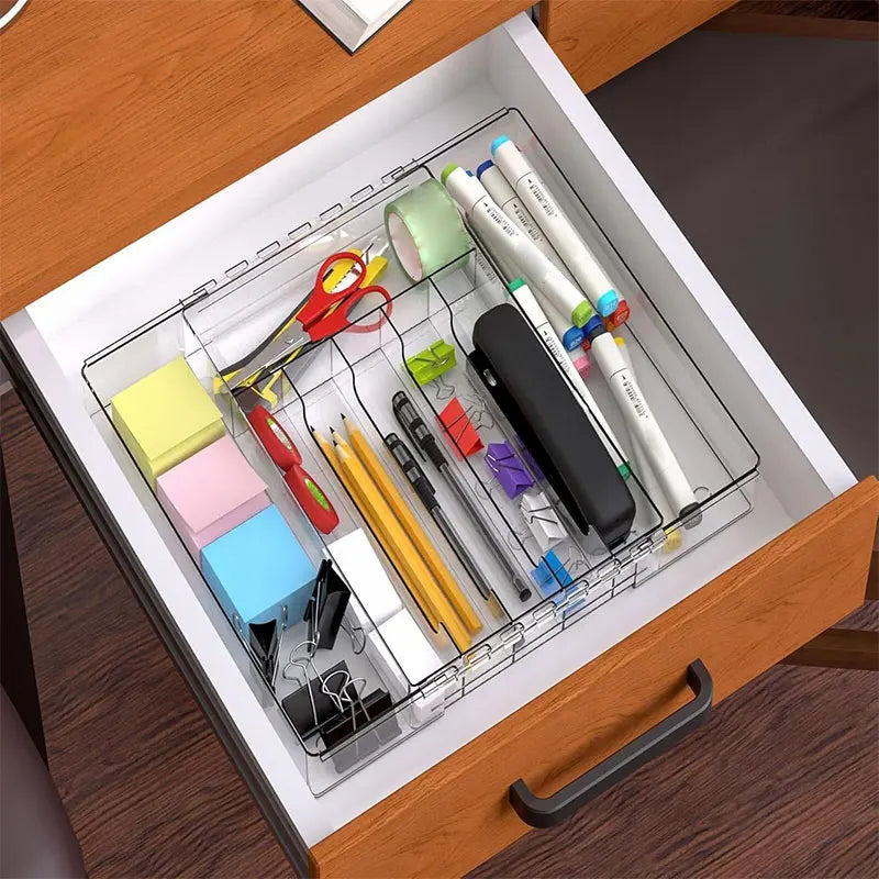Expandable Kitchen Drawer Organizer | Clear Cutlery Divider Drawer Organizer Axl