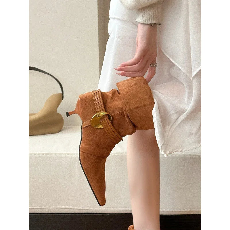 Women's Pointed Toe Chelsea Ankle Boots | Kitten Heel Suede Chelsea Ankle Boots Axl