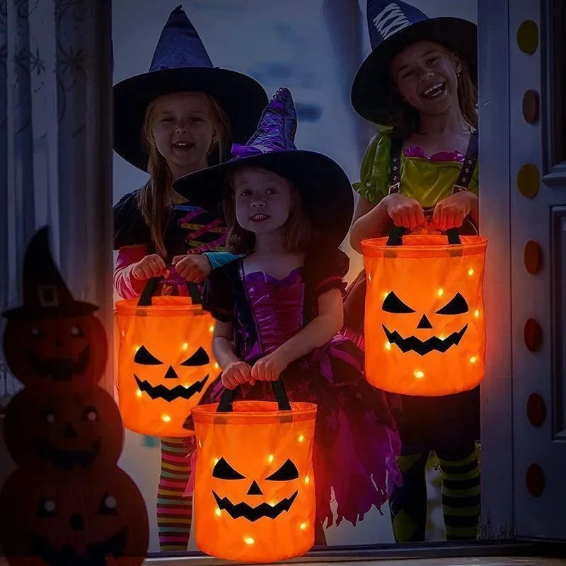 LED Light-Up Halloween Pumpkin Trick or Treat Candy Bucket Bag Halloween Candy Bucket Axl