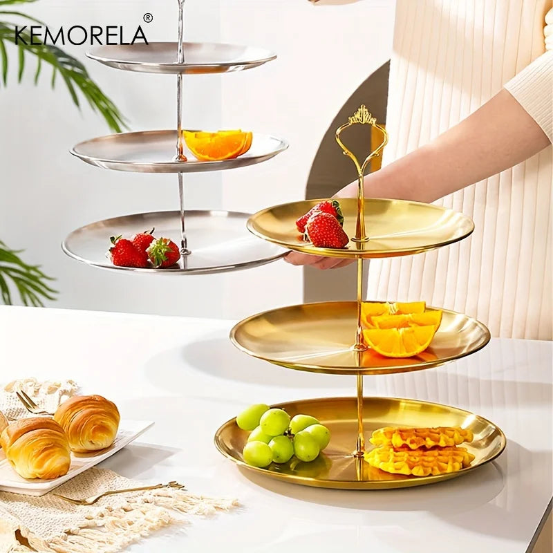 KEMORELA 2/3 Tier Stainless Steel Cake Stand – Gold & Silver Tiered Cake Stand Axl