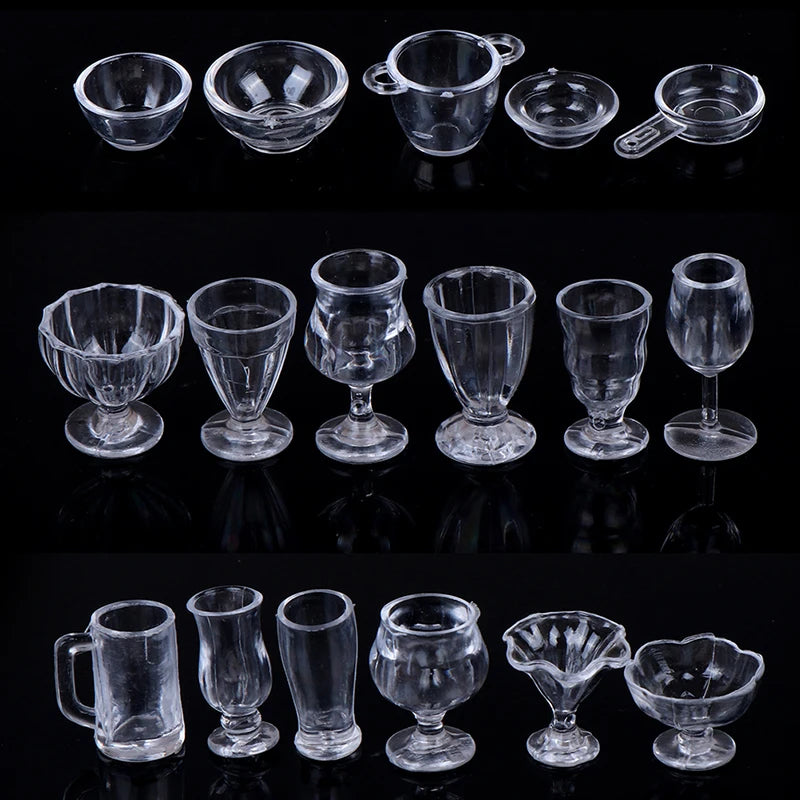 17-Pc 1:12 Dollhouse Miniature Transparent Tableware Set Dollhouse Miniature Set Axl