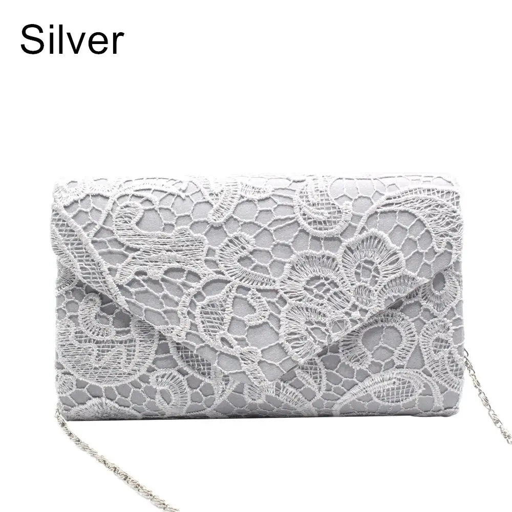 Women's Lace Clutch Bag – Evening Party & Wedding Purse Lace Clutch Bag Axl silver