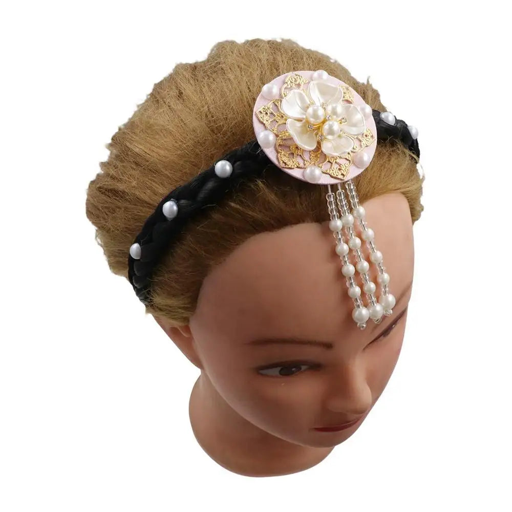 Korean Hanbok Headband – Pearl Flower Tassel Hair Hoop Hair Headband Axl