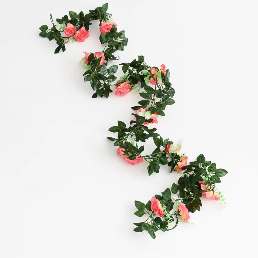 Artificial Rose Vine Garland – Silk Flower Wall Decor 220cm Silk Flower Garland Axl Orange 1 pc