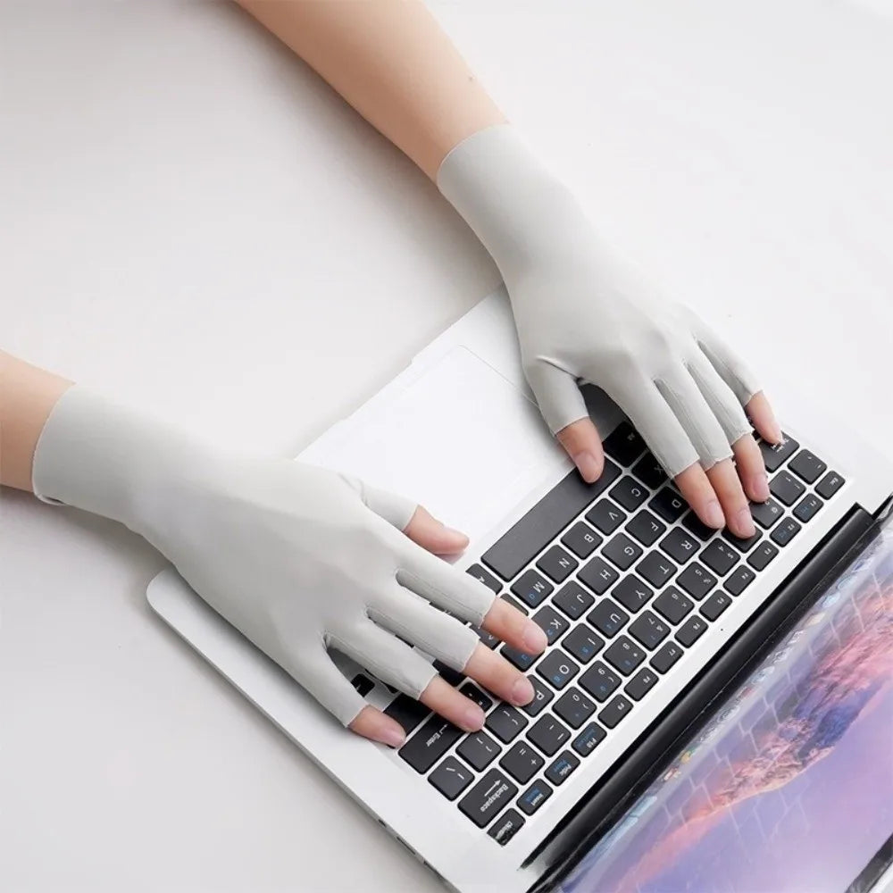 UV Ice Silk Fingerless Driving Gloves for Women | Sun Protection Fingerless Sun Gloves Axl