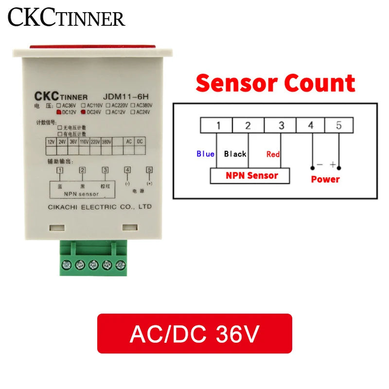 JDM11-6H 6-Digit Digital Industrial Counter DC/AC Voltages Industrial Digital Counter Axl Sensor count 36V
