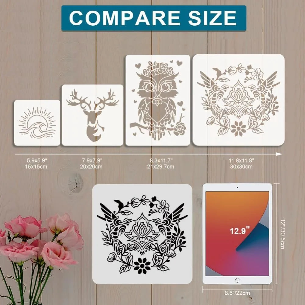 A4 Lion Flower Stencil – Reusable PET Art Template & Paint Brush Art Craft Stencil Axl