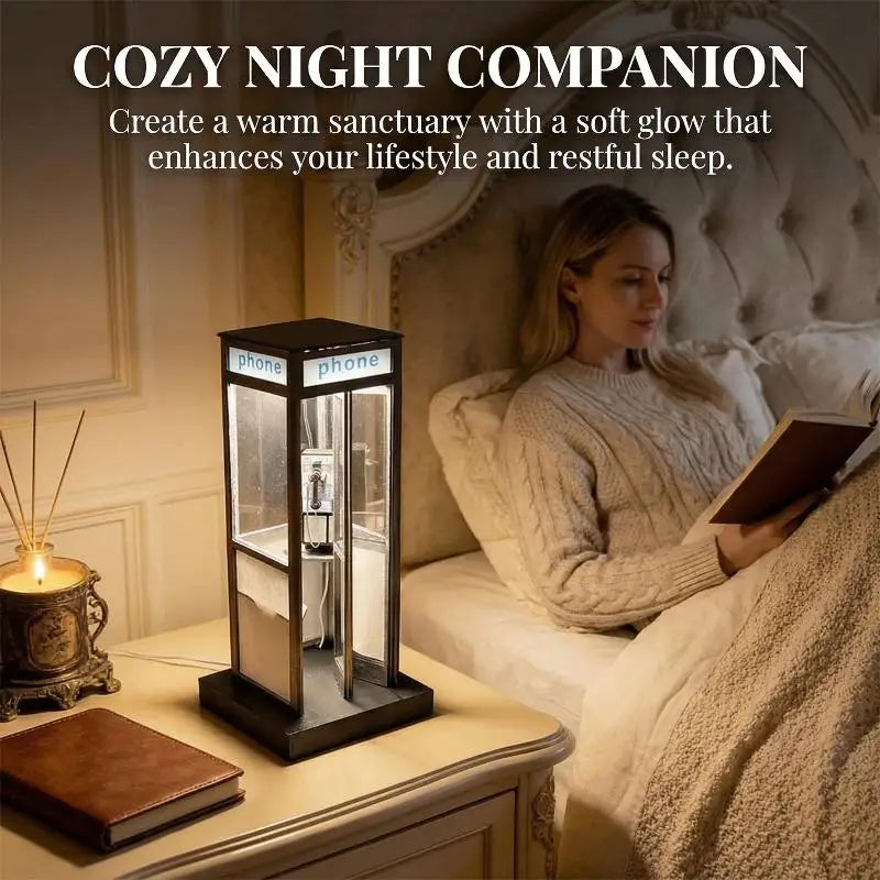 Retro British Phone Booth Lamp – Vintage LED Night Table Light Decorative Table Lamp Axl