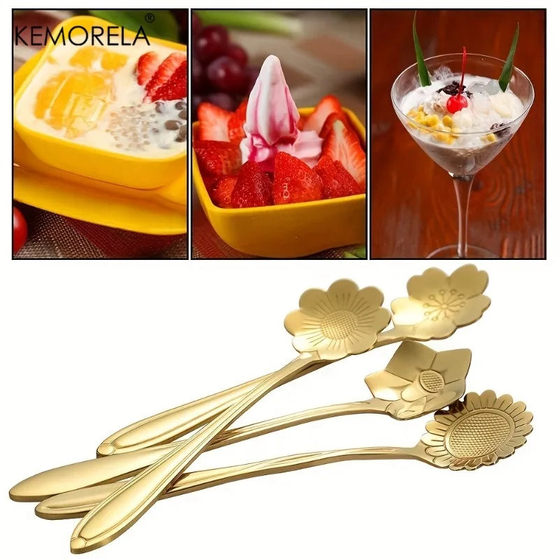 8-Piece Golden Flower Mini Spoon Set – Stainless Steel Dessert Dessert Spoon Set Axl