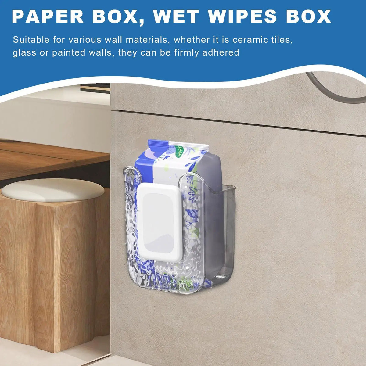 Wall-Mount Adhesive Wipes Dispenser – No-Drill Bathroom Holder Bathroom Wipes Dispenser Axl