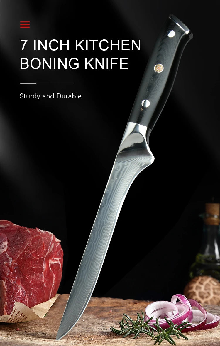 67-Layer Damascus Boning & Cleaver Knife Set – 7" & 5.5" Damascus Knife Set Axl 7 Boning Knife