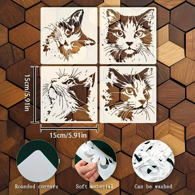 4-Pack Reusable Cat Stencils – DIY Kitten Painting Templates Craft Stencil Set Axl