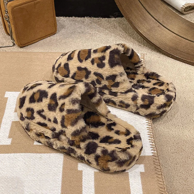 Women's Leopard Furry Slippers – Plush Warm Winter Slides Women's Slippers Axl khaki 35
