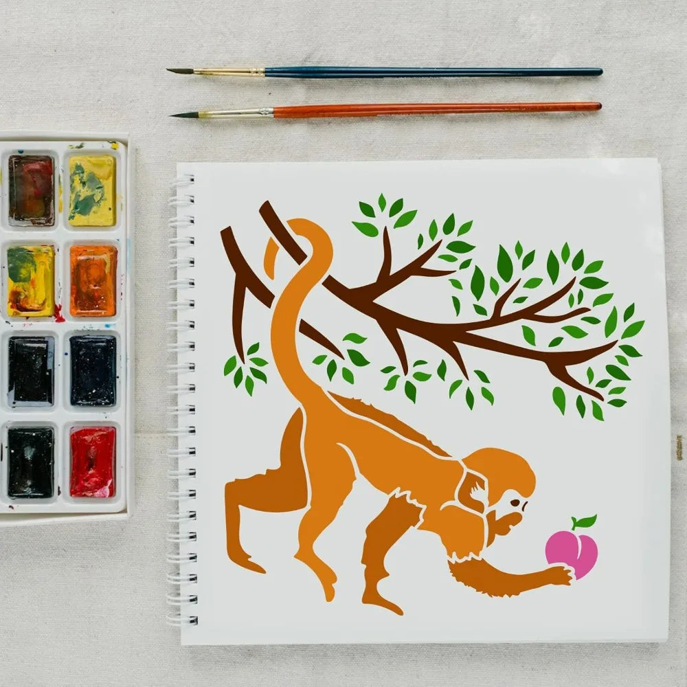 Monkey Painting Stencil 11.8" – Reusable DIY Art & Craft Art Craft Stencil Axl