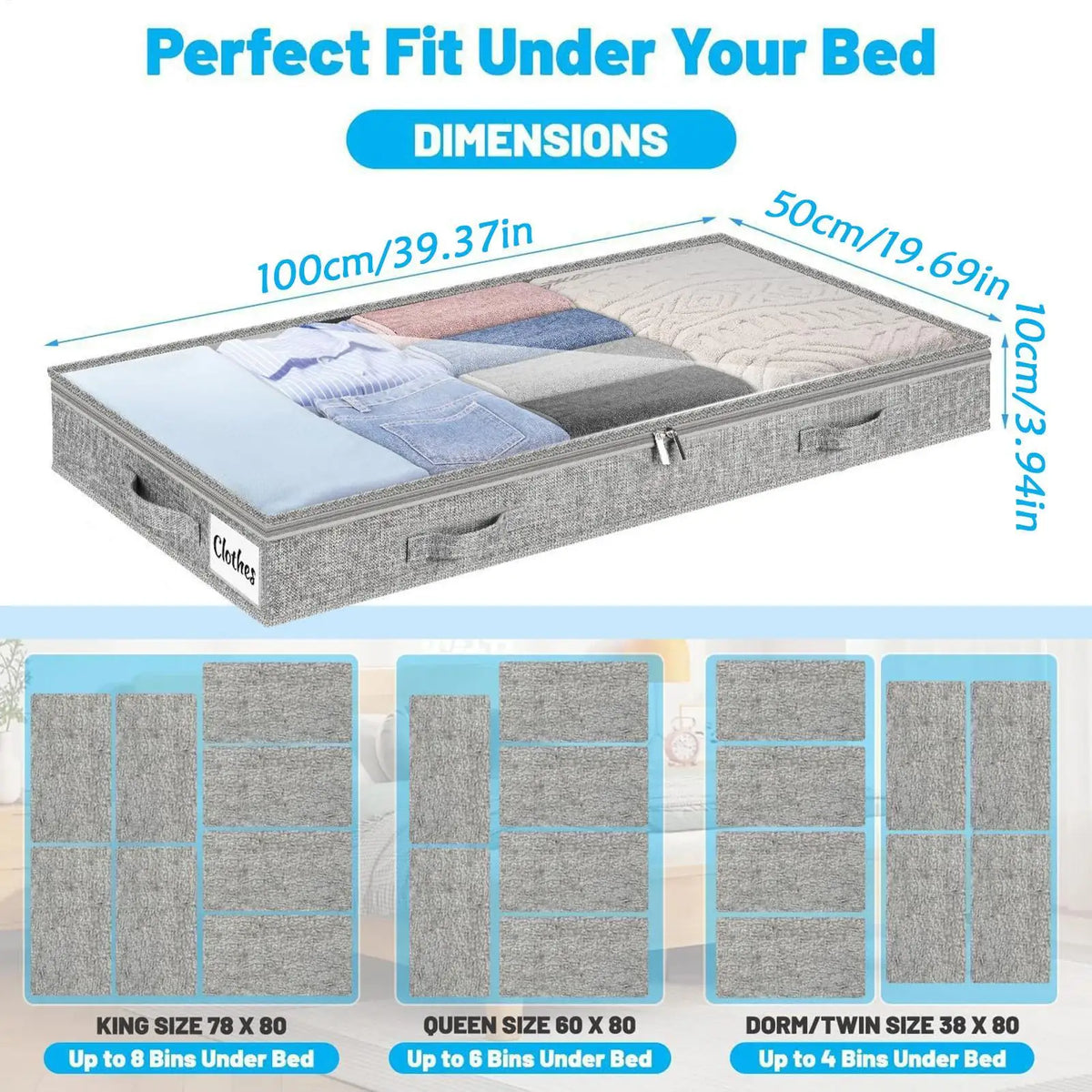 Under Bed Storage Containers – Large Foldable Bins for Bedding Under Bed Storage Bin Axl