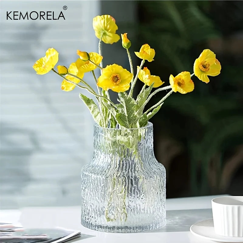 KEMORELA Vintage Textured Glass Vase | Wide Mouth Flower Vase Decorative Glass Vase Axl