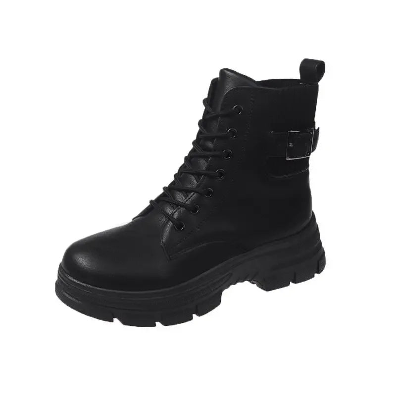 YBQJOO Women's Belt Buckle Ankle Boots – Soft Sole Winter Women's Ankle Boots Axl black order 37