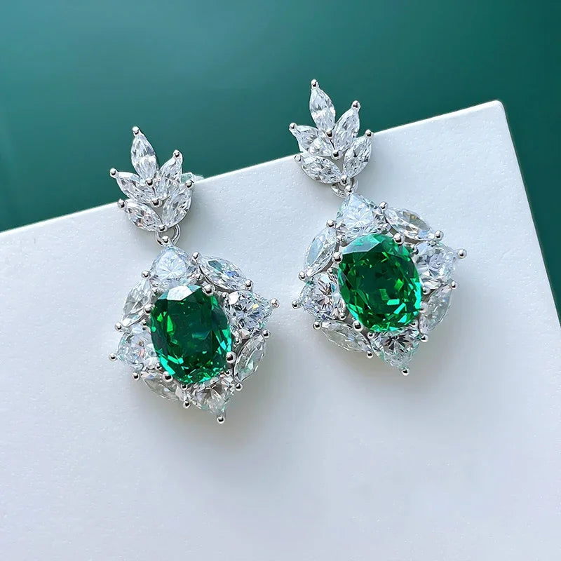 Huitan Green Cubic Zirconia Drop Earrings | Wedding Jewelry Drop Earrings Axl