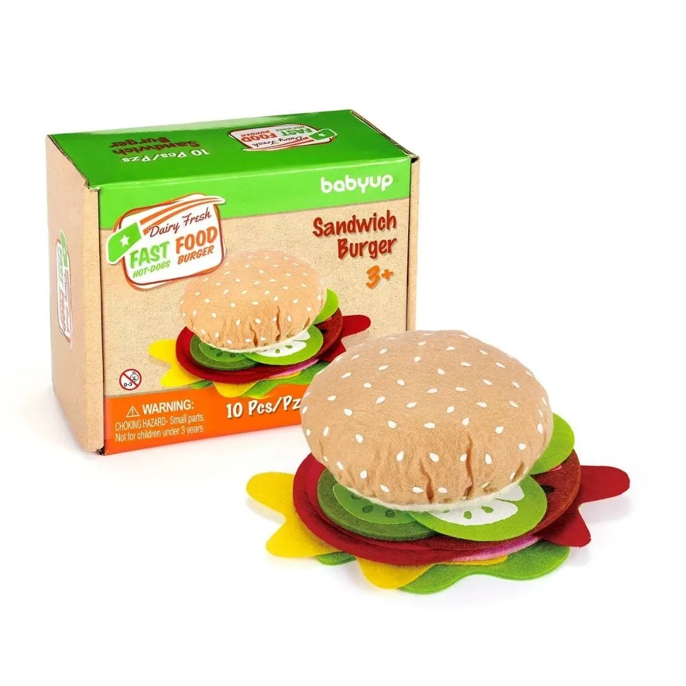 28-Piece Felt Food Play Set – Kids Burger & Sandwich Toy Pretend Play Food Set Axl