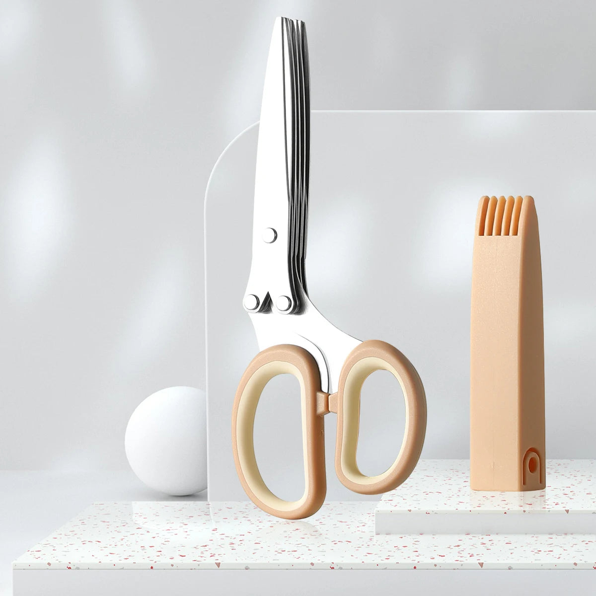 5-Layer Stainless Steel Kitchen Scissors with Lid | Herb Cutter Kitchen Scissors Axl
