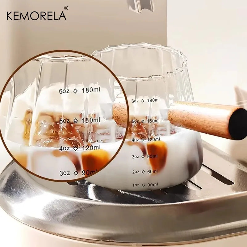 KEMORELA 180ml Glass Coffee Measuring Cup – Wooden Handle Glass Measuring Cup Axl