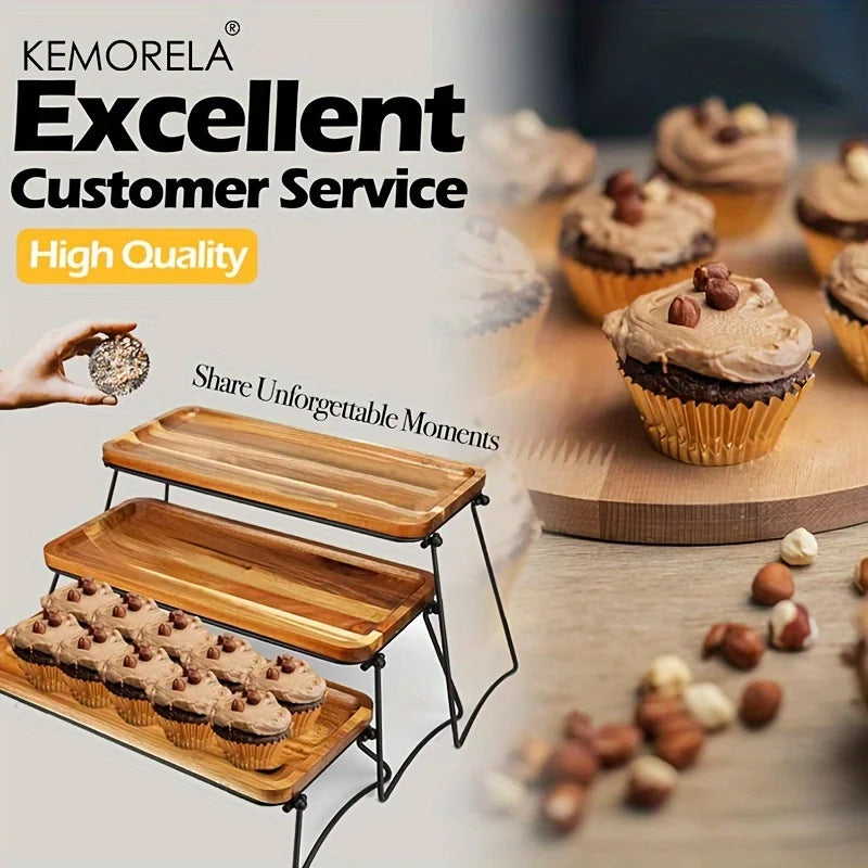 KEMORELA 3-Tier Acacia Wood Cupcake & Dessert Stand Tiered Dessert Stand Axl