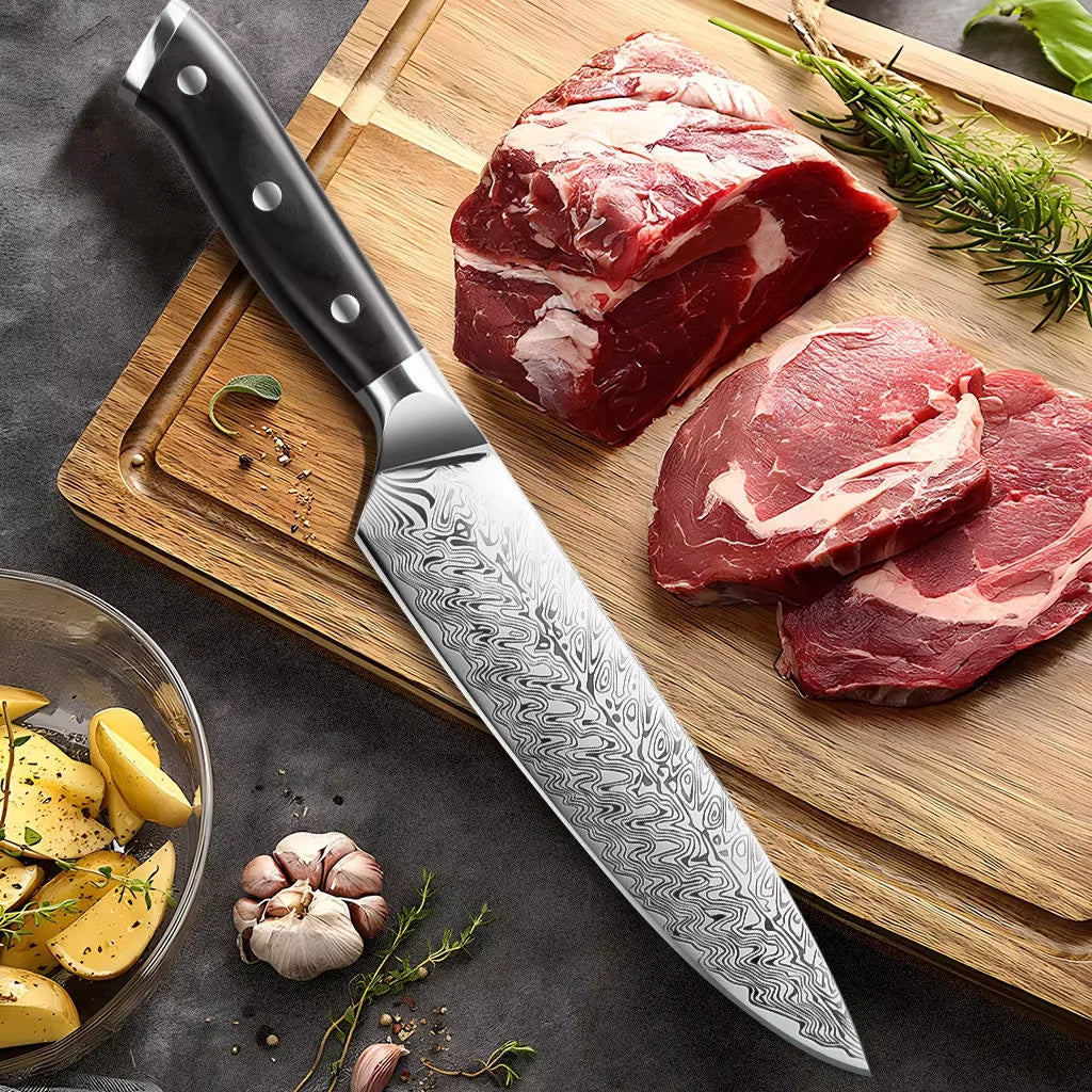 Santoku Knife Set – Fishbone Pattern Kitchen Chef Knives Santoku Knife Set Axl