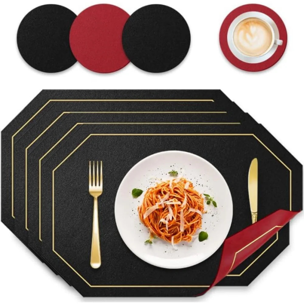 Leeseph PU Leather Placemats & Coasters Set 4 or 8 Pcs Leather Placemat Set Axl 8pcs 30x43 cm