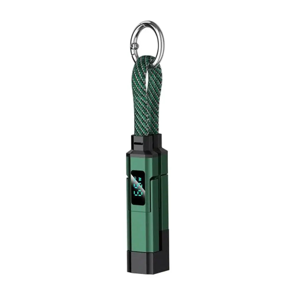 4-in-1 Keychain Charging Cable 65W | USB-C iPhone & Android Keychain Charging Cable Axl Green